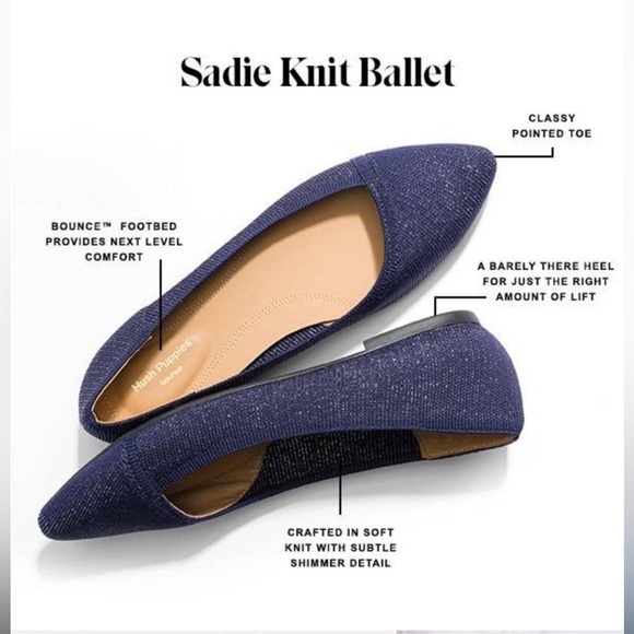 Hush Puppies Sadie Pointed ballet flats Navy Knit comfort shoes Sz 10 Wide - Picture 6 of 11